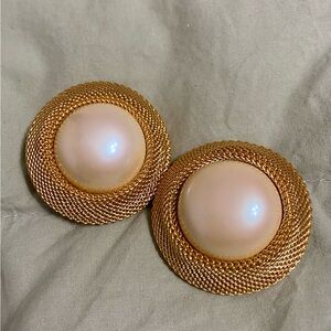 Joan Rivers Clip On Earrings-Gold mesh with Faux Pearl